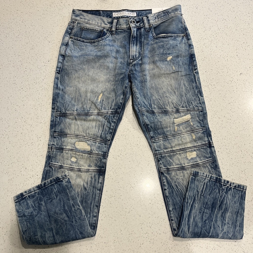 Express Mens Alec Skinny Fit‎ Jeans Skinny Leg Denim Pants NWT 32/30 Acid Wash